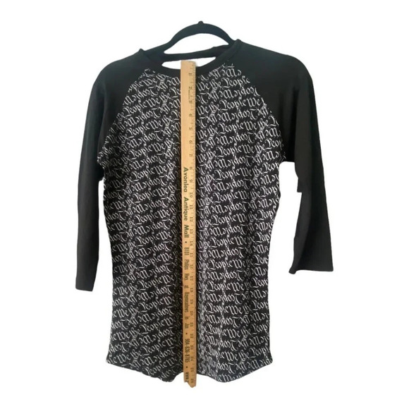 LuLaRoe Randy XXS Black & White Raglan Sleeve T-Shirt With Script Design - Picture 9 of 12